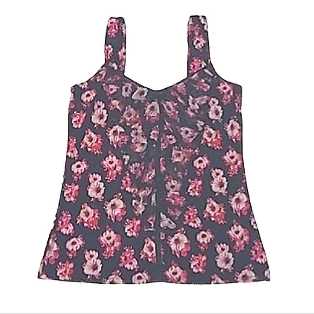WHBM Sleeveless Blouse Pink Floral Tank Top Ruffle Sweetheart Neckline Camisole